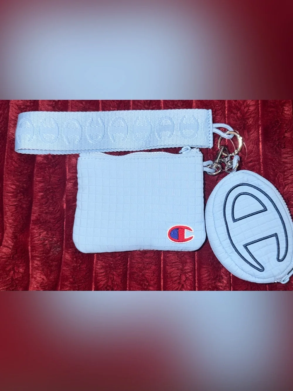 Champion Light Blue Quilted Coin Pouch with Keyring Strap